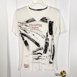 Y2K Drifter ‘Wanted’ Graphic Semi Sheer Tee USA MADE White Men’s Medium